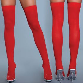 BeWicked Opaque Nylon Thigh Highs - Red, One Size