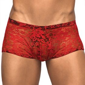 Male Power Stretch Lace Mini Short - Red, M