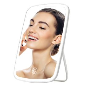 1Pc 5.98x8.62in Lighted Makeup Mirror Vanity Desk Mirror Small LED Mirror With 3 Light Colors Touch Screen Brightness Adjustable USB Rechargeable (Option: White)